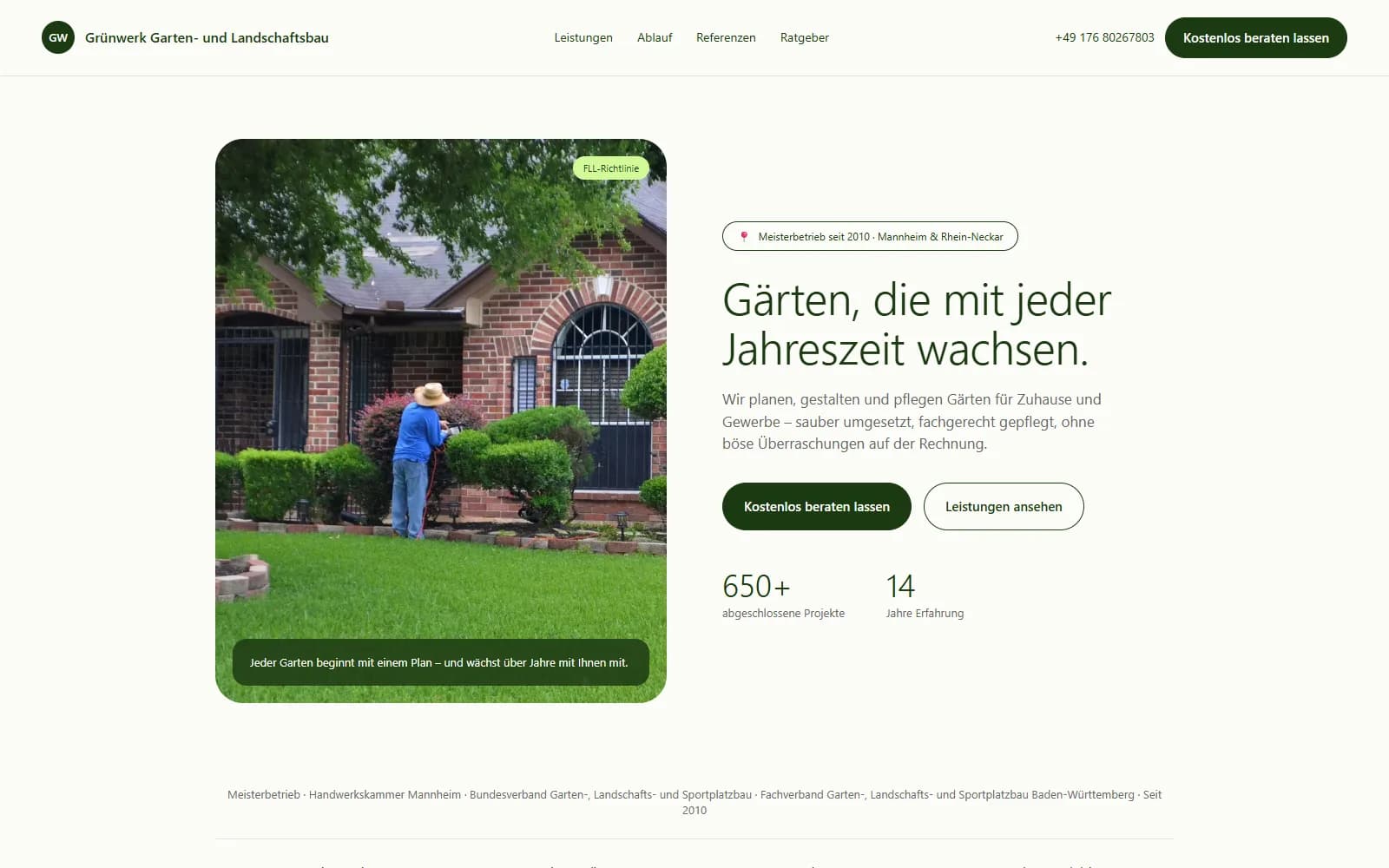 Startseite der Demo-Webseite für Garten- und Landschaftsbau
