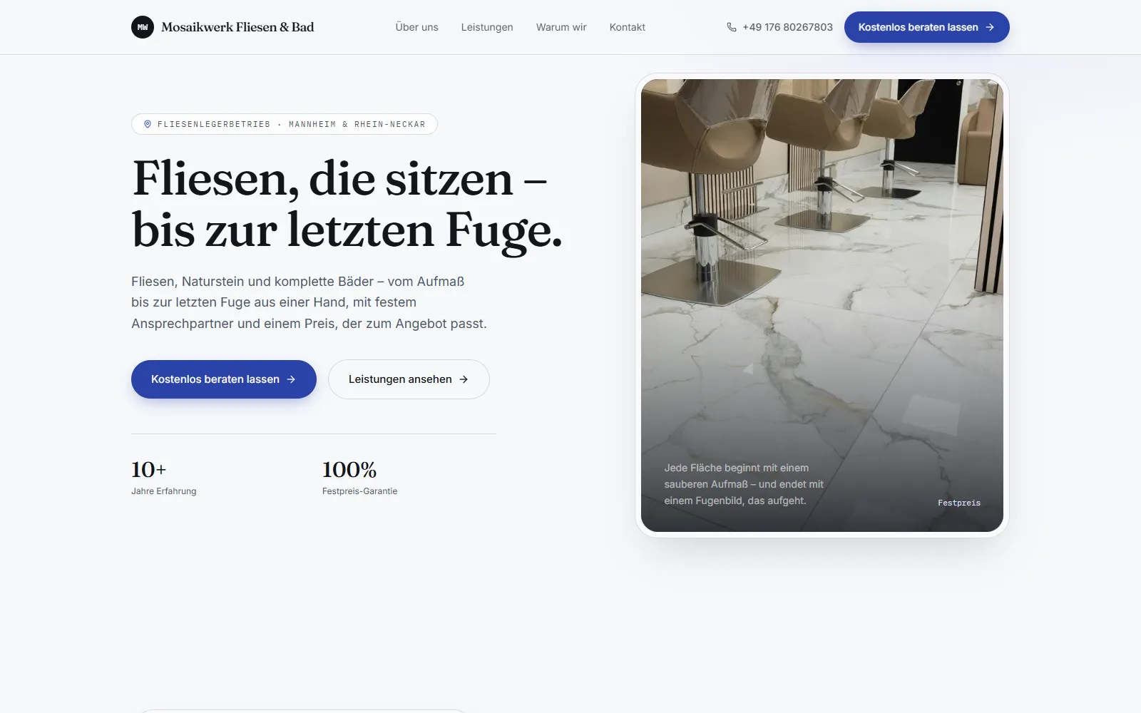 Startseite der Start-Demo: Onepager eines Fliesenlegerbetriebs