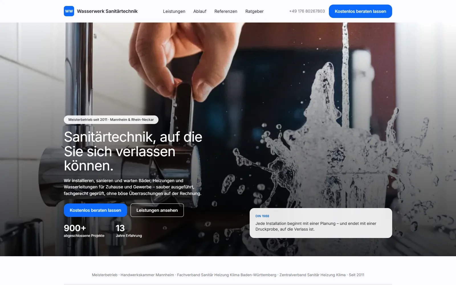 Startseite der Demo-Webseite für Sanitär & Heizung